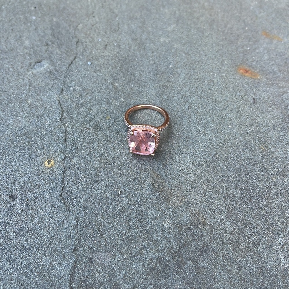 Rose Gold Peach/Pink Stone & CZ (looks like Morganite) Ring